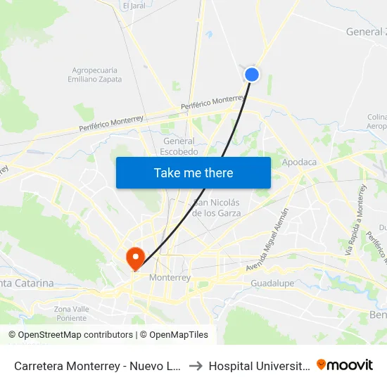 Carretera Monterrey - Nuevo Laredo to Hospital Universitario map