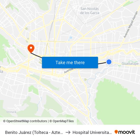 Benito Juárez (Tolteca - Azteca) to Hospital Universitario map