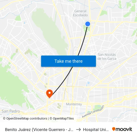 Benito Juárez (Vicente Guerrero - Juan Ignacio Ramón) to Hospital Universitario map