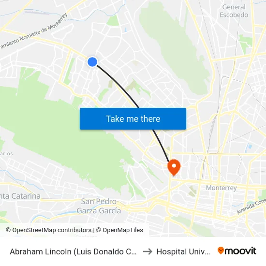 Abraham Lincoln (Luis Donaldo Colosio - Astros) to Hospital Universitario map