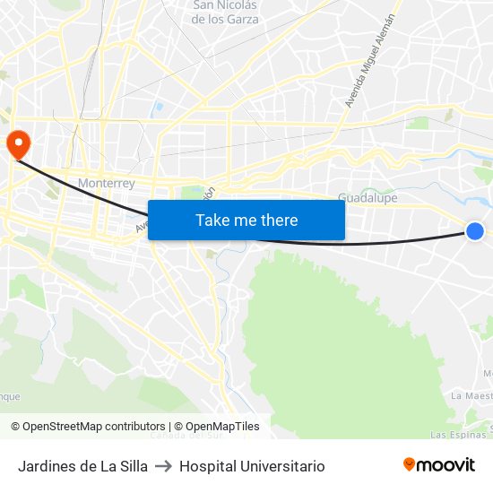 Jardines de La Silla to Hospital Universitario map