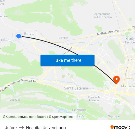 Juárez to Hospital Universitario map