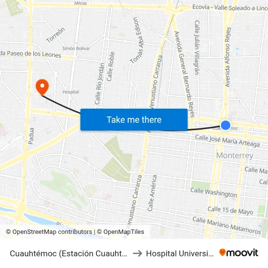 Cuauhtémoc (Estación Cuauhtémoc) to Hospital Universitario map