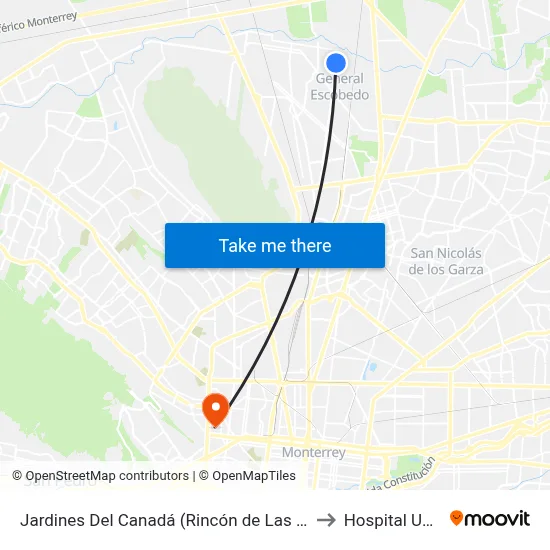 Jardines Del Canadá (Rincón de Las Flores - Rincón Del Arroyo) to Hospital Universitario map
