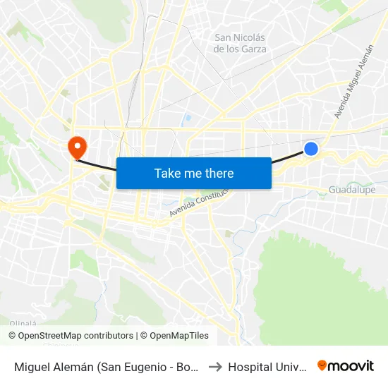 Miguel Alemán (San Eugenio - Bonifacio Salinas) to Hospital Universitario map