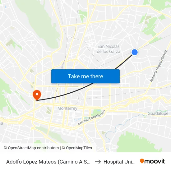 Adolfo López Mateos (Camino A Santa Rosa - Caracol) to Hospital Universitario map