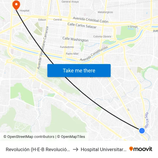 Revolución (H-E-B Revolución) to Hospital Universitario map