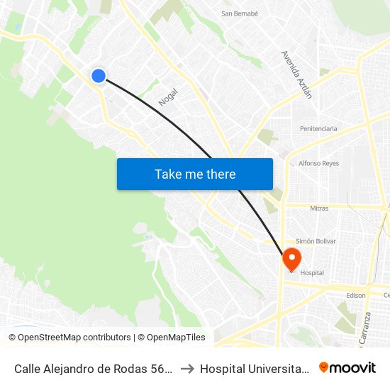 Calle Alejandro de Rodas 5651 to Hospital Universitario map