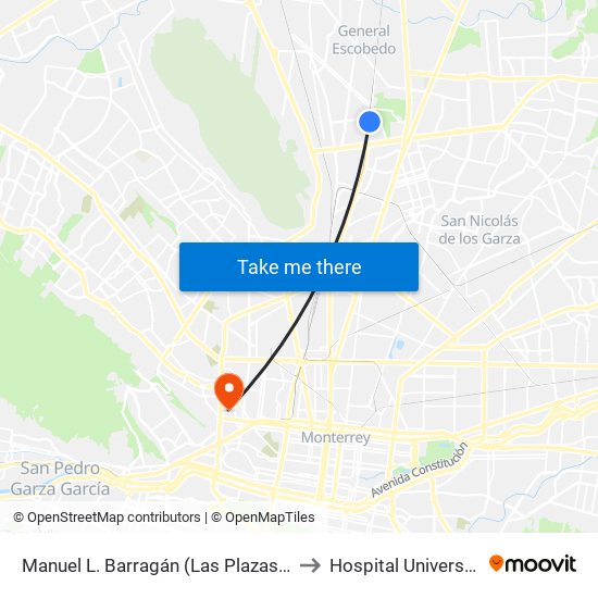 Manuel L. Barragán (Las Plazas Outlet) to Hospital Universitario map