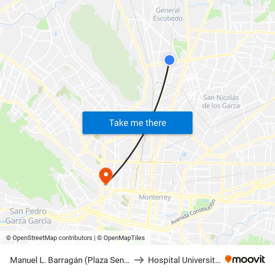 Manuel L. Barragán (Plaza Sendero) to Hospital Universitario map