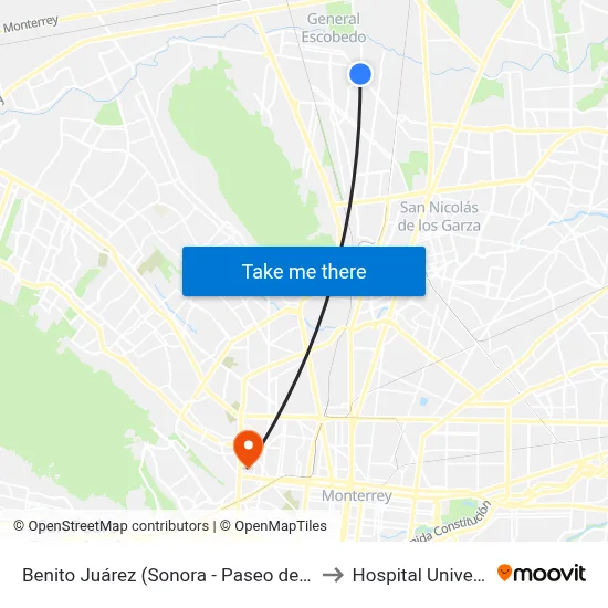 Benito Juárez (Sonora - Paseo de La Amistad) to Hospital Universitario map