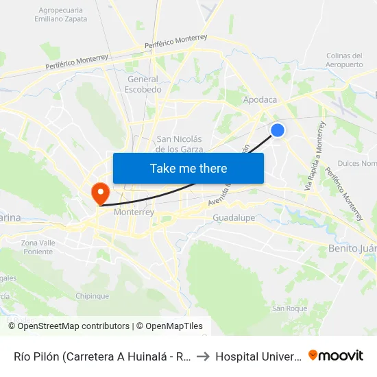 Río Pilón (Carretera A Huinalá - Río Curaray) to Hospital Universitario map