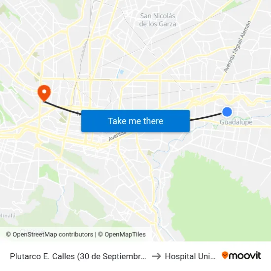 Plutarco E. Calles (30 de Septiembre - 16 de Noviembre) to Hospital Universitario map