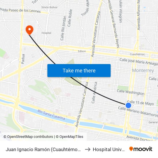 Juan Ignacio Ramón (Cuauhtémoc - Pino Suárez) to Hospital Universitario map