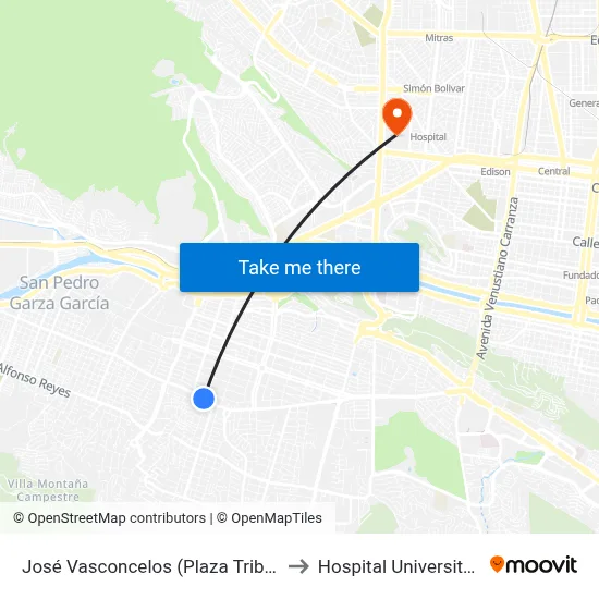 José Vasconcelos (Plaza Tribeca) to Hospital Universitario map