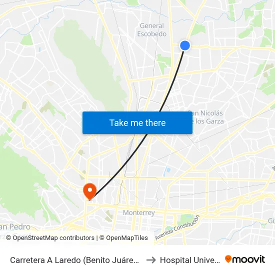 Carretera A Laredo (Benito Juárez - Concordia) to Hospital Universitario map