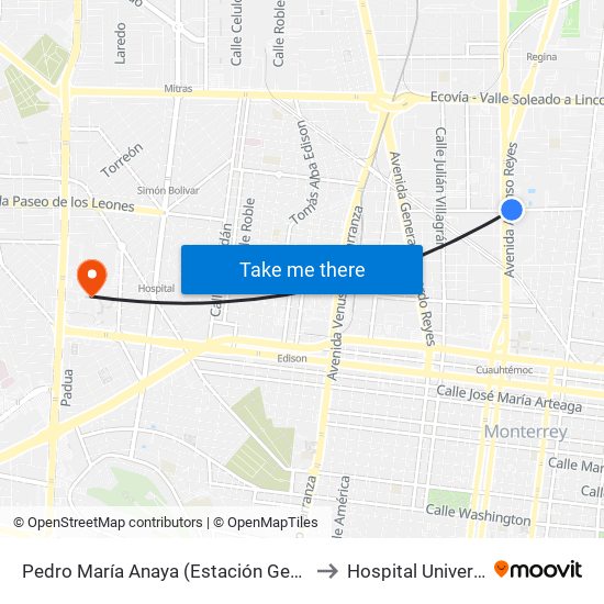 Pedro María Anaya (Estación General Anaya) to Hospital Universitario map