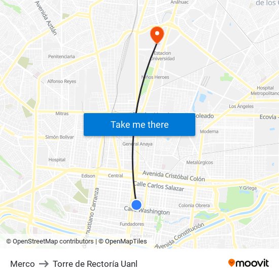Merco to Torre de Rectoría Uanl map