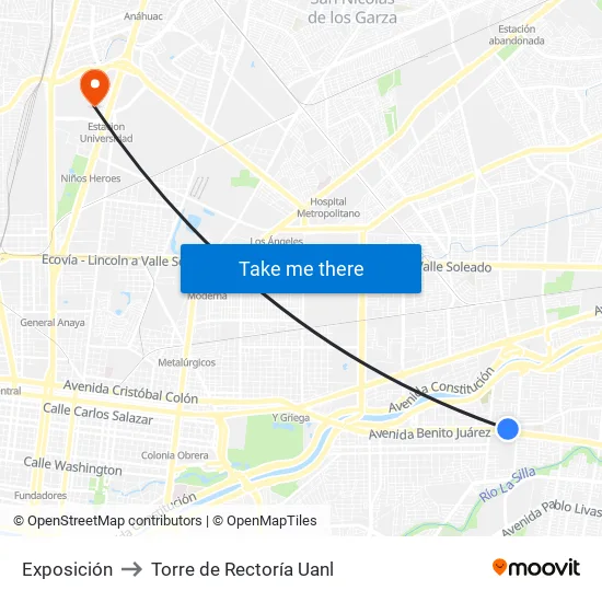Exposición to Torre de Rectoría Uanl map