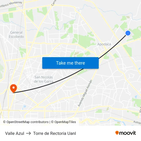Valle Azul to Torre de Rectoría Uanl map