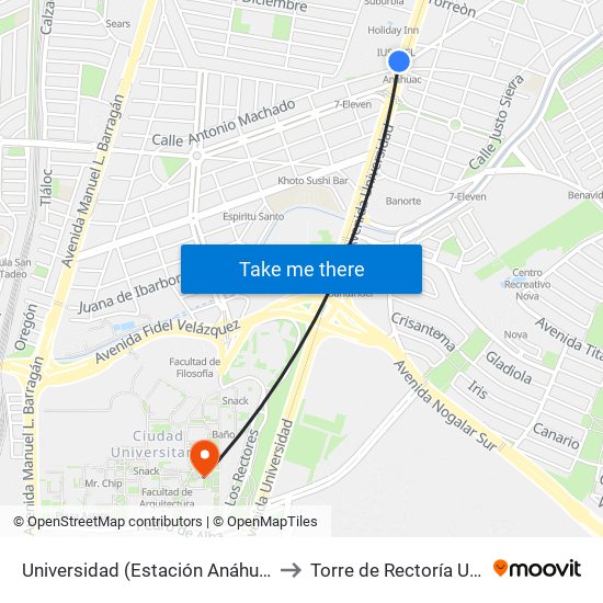 Universidad (Estación Anáhuac) to Torre de Rectoría Uanl map