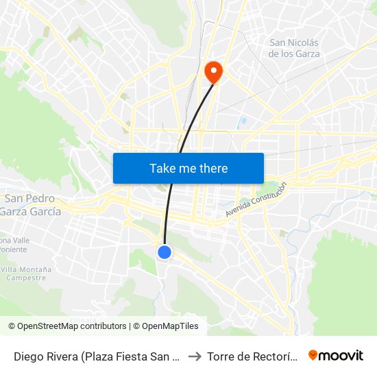 Diego Rivera (Plaza Fiesta San Agustín) to Torre de Rectoría Uanl map