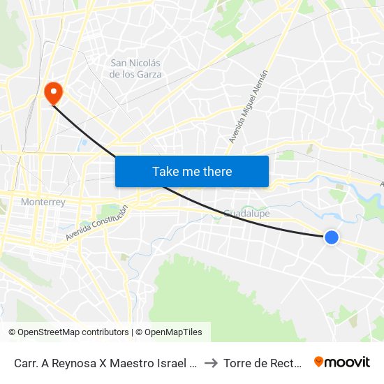 Carr. A Reynosa X Maestro Israel Cavazos Garza to Torre de Rectoría Uanl map