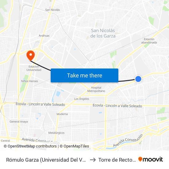 Rómulo Garza (Universidad Del Valle de México) to Torre de Rectoría Uanl map