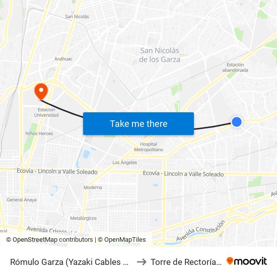 Rómulo Garza (Yazaki Cables Oriente) to Torre de Rectoría Uanl map