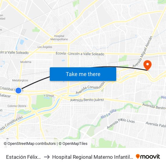 Estación Félix U. Gómez to Hospital Regional Materno Infantil de Alta Especialidad map