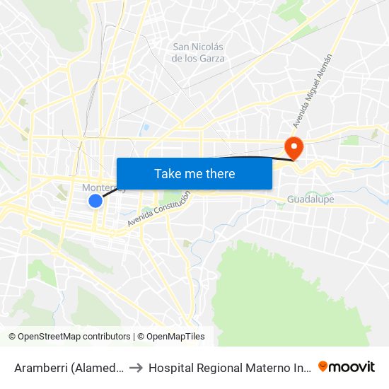 Aramberri (Alameda de Monterrey 3) to Hospital Regional Materno Infantil de Alta Especialidad map