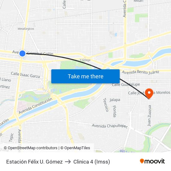 Estación Félix U. Gómez to Clinica 4 (Imss) map