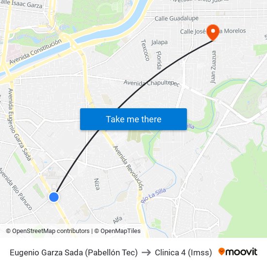 Eugenio Garza Sada (Pabellón Tec) to Clinica 4 (Imss) map