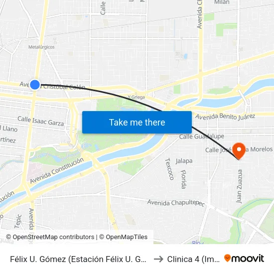 Félix U. Gómez (Estación Félix U. Gómez) to Clinica 4 (Imss) map