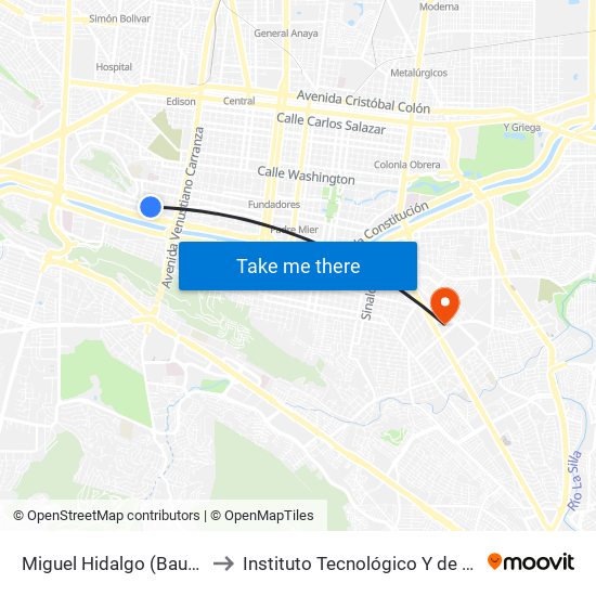 Miguel Hidalgo (Baudelaire - Santos Degollado) to Instituto Tecnológico Y de Estudios Superiores de Monterrey map