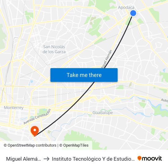 Miguel Alemán (Graftech) to Instituto Tecnológico Y de Estudios Superiores de Monterrey map