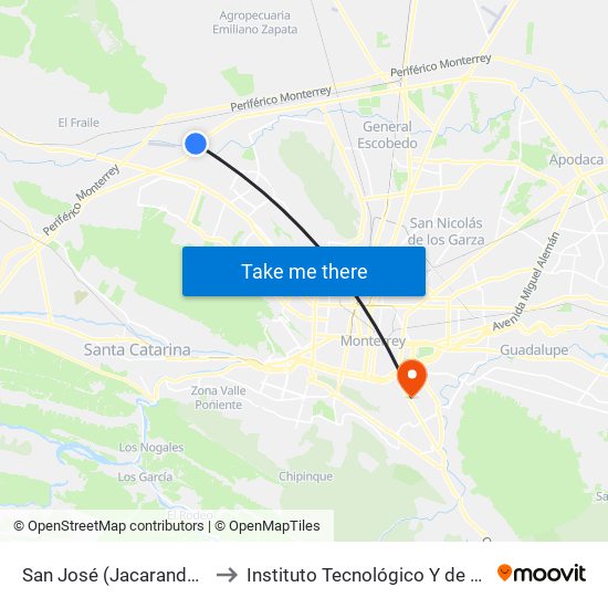 San José (Jacarandas - Libramiento Noroeste) to Instituto Tecnológico Y de Estudios Superiores de Monterrey map