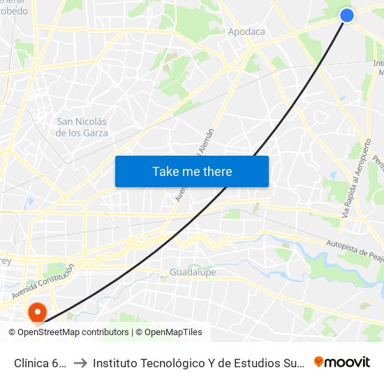 Clínica 67 Imss to Instituto Tecnológico Y de Estudios Superiores de Monterrey map