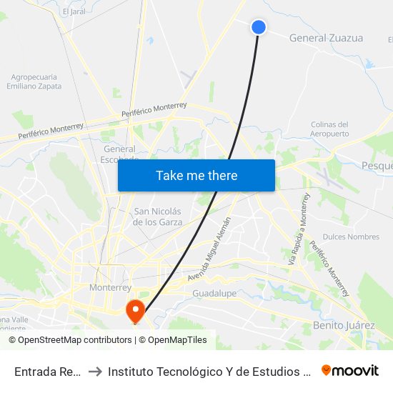 Entrada Real Del Sol to Instituto Tecnológico Y de Estudios Superiores de Monterrey map