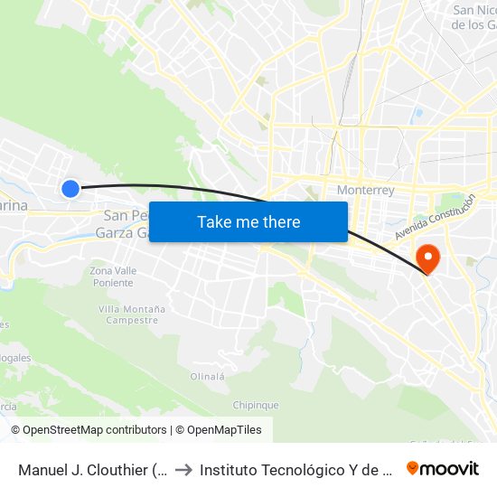 Manuel J. Clouthier (Amatlán - Chimalpopoca) to Instituto Tecnológico Y de Estudios Superiores de Monterrey map