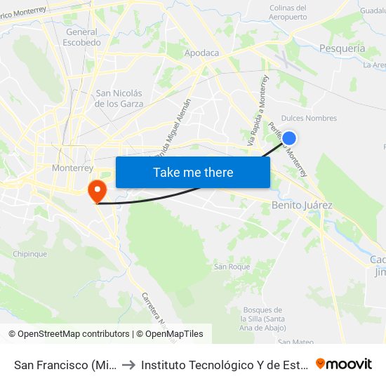 San Francisco (Mi Tienda Del Ahorro) to Instituto Tecnológico Y de Estudios Superiores de Monterrey map