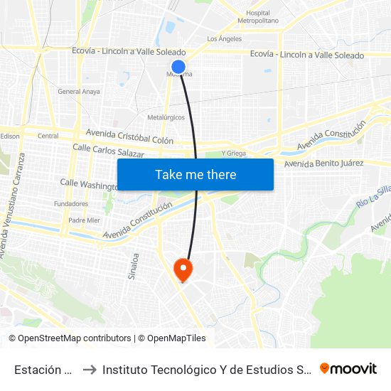 Estación Moderna to Instituto Tecnológico Y de Estudios Superiores de Monterrey map