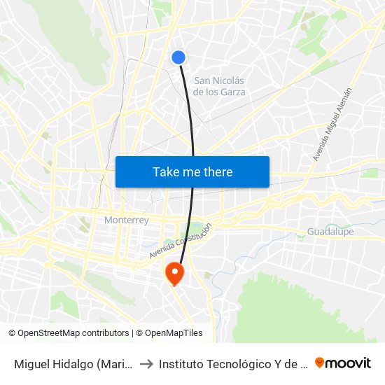 Miguel Hidalgo Y Costilla (General Mariano Escobedo - Padre Mier) to Instituto Tecnológico Y de Estudios Superiores de Monterrey map