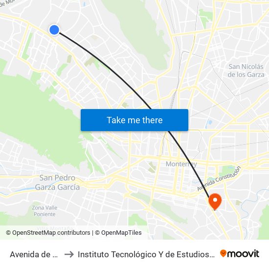 Avenida de Los Astros to Instituto Tecnológico Y de Estudios Superiores de Monterrey map