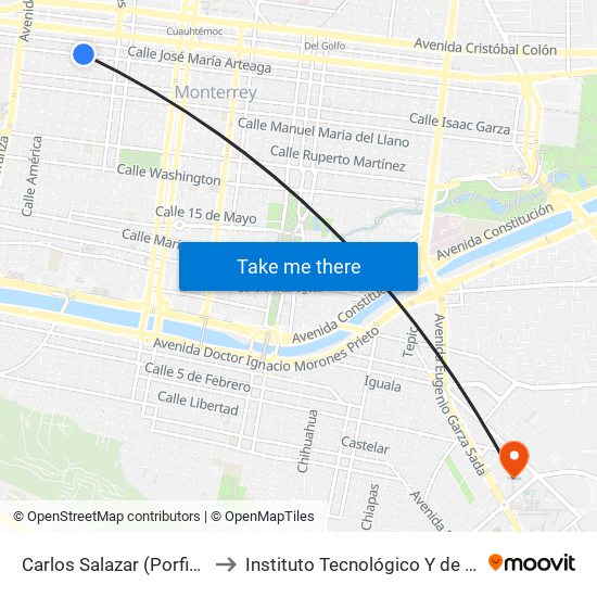Carlos Salazar (Porfirio Díaz - Ignacio L. Vallarta) to Instituto Tecnológico Y de Estudios Superiores de Monterrey map