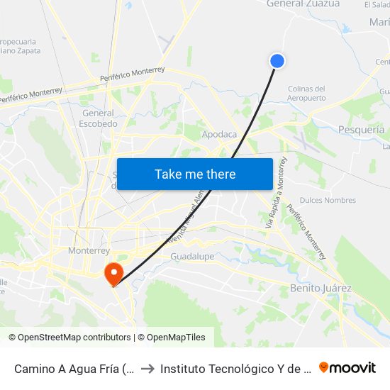 Camino A Agua Fría (Fracc. Valle de Santa Elena) to Instituto Tecnológico Y de Estudios Superiores de Monterrey map