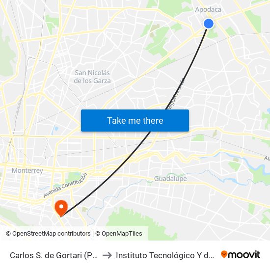 Carlos S. de Gortari (Porfirio Díaz - Francisco Naranjo) to Instituto Tecnológico Y de Estudios Superiores de Monterrey map