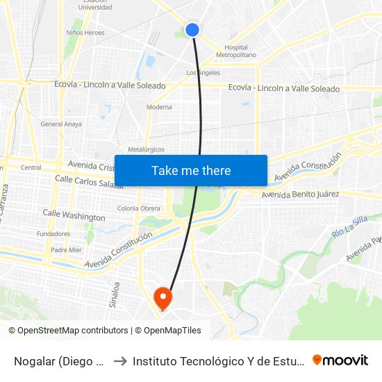 Nogalar (Diego Díaz de Berlanga) to Instituto Tecnológico Y de Estudios Superiores de Monterrey map