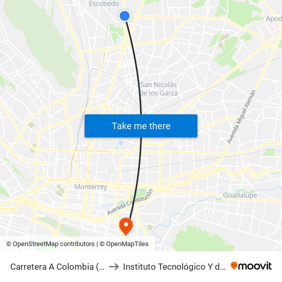 Carretera A Colombia (José María Morelos - Concordia) to Instituto Tecnológico Y de Estudios Superiores de Monterrey map