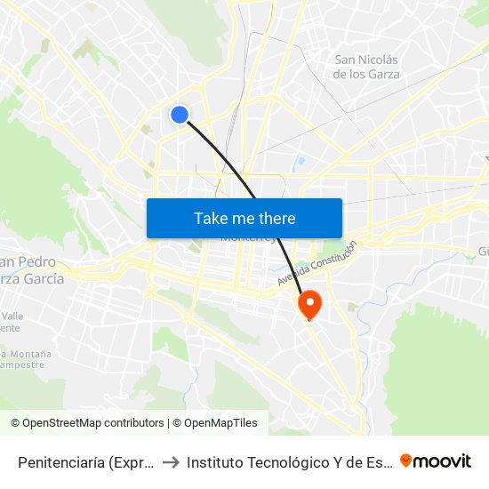 Penitenciaría (Express - Rodrigo Gómez) to Instituto Tecnológico Y de Estudios Superiores de Monterrey map